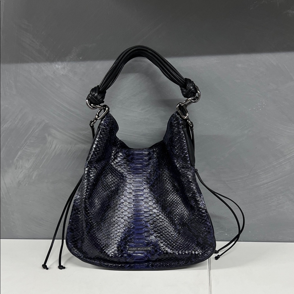 Stuart Weitzman Black/Navy Snakeskin Hobo Bag